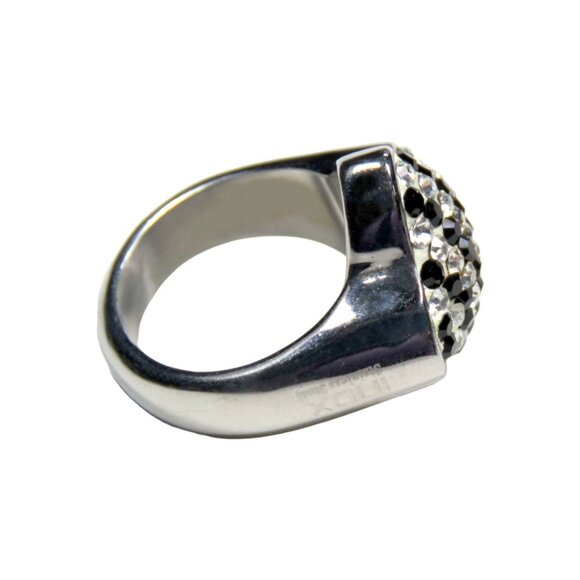 Inox Women's Polished Stainless Steel Ring with Clear and Black CZ, Size 7 - Picture 3 of 4
